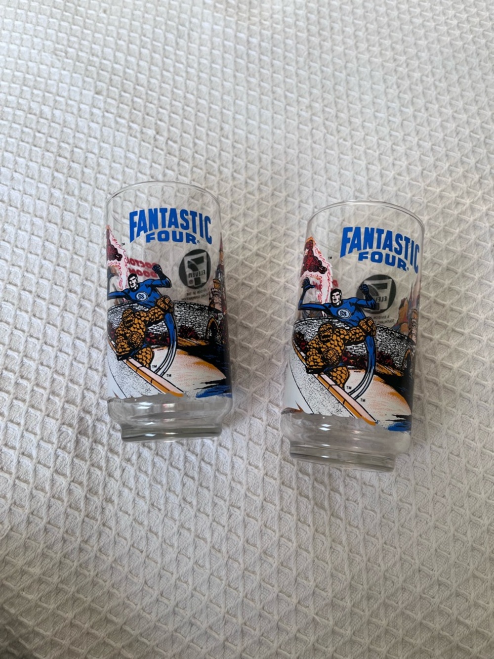 Fantastic Four Vintage Glass Tumblers - Blue, Orange, Yellow